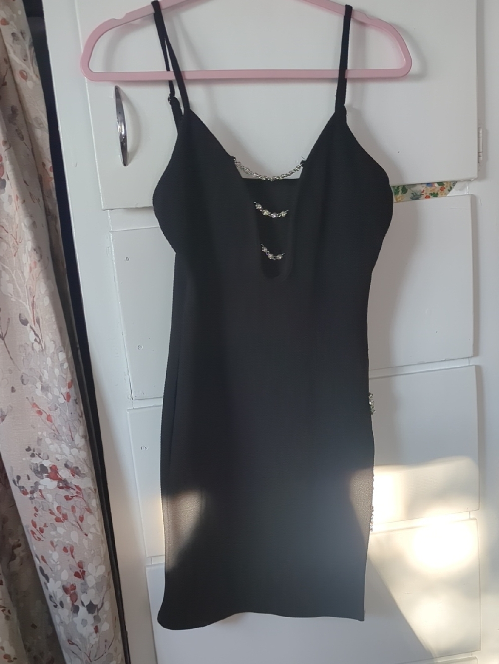 Black Rhinestone-Trim Mini Slip Dress